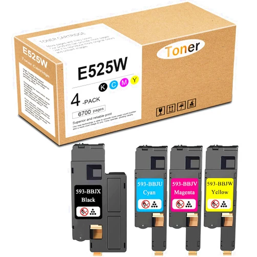 ACQMKINK E525W Toner Cartridges Black Cyan Magenta Yellow Replacement for Dell 593-BBJX 593-BBJU 593-BBJV 593-BBJW E525 E525W Printer Ink, 4 Pack(1BK/1C/1M/1Y)