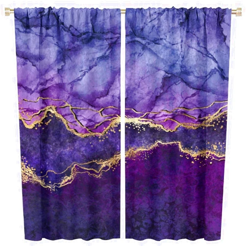 Kurtect Marble Blackout Curtain Purple Abstract Stone Texture Darkening Drapes Window Curtain Rod Pocket Curtain Living Room Kitchen Bedroom Dining Room 2 Panels 42x45 in