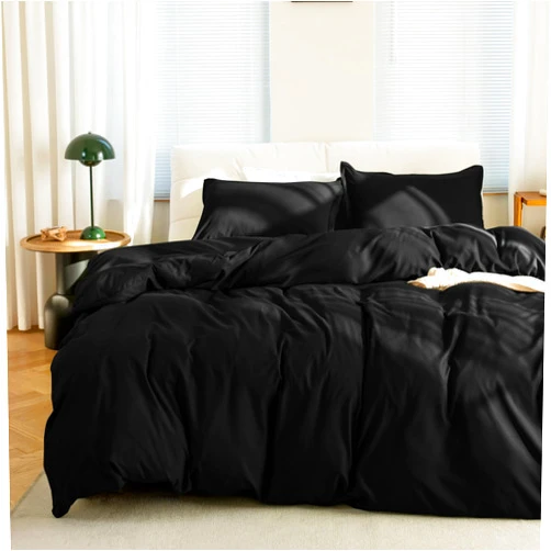 KINMEROOM Black Duvet Cover Set Twin/Twin XL, 2 Pieces, 1 Soft Bedding Duvet Cover 68×90 Inches with Zipper Closure 8 Ties and 1 Pillow Sham for Twin Size Bed (Black, Twin/TXL)