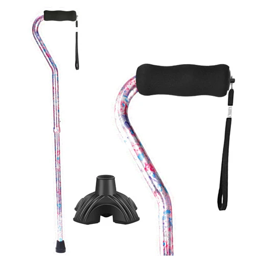 YOKABOZE Walking Cane for Women & Men, Folding Cane Lightweight with Offset Handle, Adjustable Walking Stick for Seniors Mobility Balance, Small Base, 32-37