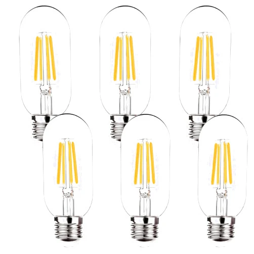 LHYueTong 6pack T45 LED Bulb, 4W Tubular Bulb LED Filament Bulb, Equivalent to a 40W E26 Base, Retro Edison LED Bulb with Transparent Glass, Warm White 2700K, Non dimmable