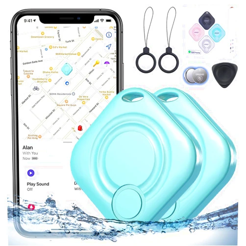 RooZu Item Finders Key Locator Works with Find My, Luggage Key Wallet Tracker Bluetooth Item Tracker Key Finder Locator with Sound Item Locator for Key Bag Wallet Pet, Phone, Anti-Lost, Blue, 2 Pack1