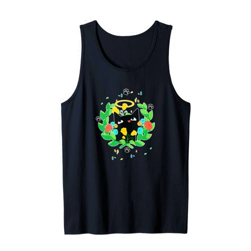Visit The Feline Serenity Apparel CUTE BLACK ANGEL CAT HALO KITTEN SPRING GREEN WREATH Cute Tank Top