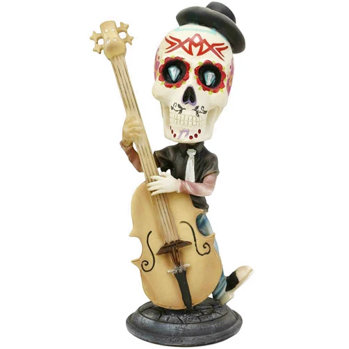 Ebros Gift Day of The Dead Skeleton Rock Band Bass Player Bassist with Black Hat Bobblehead Collectible Figurine 7