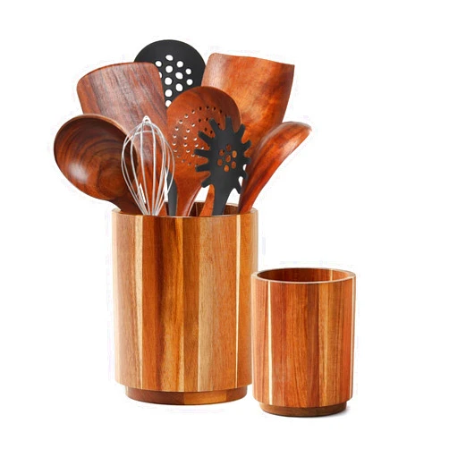 Sameme Acacia Wood Utensil Holder for Kitchen Counter, 360° Rotating 7.3