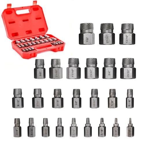 Valkynos 25Pcs Screw Extractor Set Hex Head Multi-Spline Easy Out Bolt Extractor Set, Chrome Molybdenum Alloy Steel Heavy Duty Metric EZ Out Rounded Screw Remover