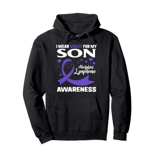 Hodgkin's Lymphoma by Emily Tees Co. Violet For My Son Hodgkin's Lymphoma Cancer Awareness Ribbon Pullover Hoodie