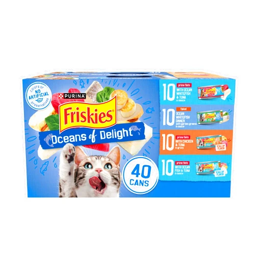 Friskies Purina Friskies Wet Cat Food Variety Pack, Oceans of Delight Flaked and Prime Filets - (Pack of 40) 5.5 oz. Cans
