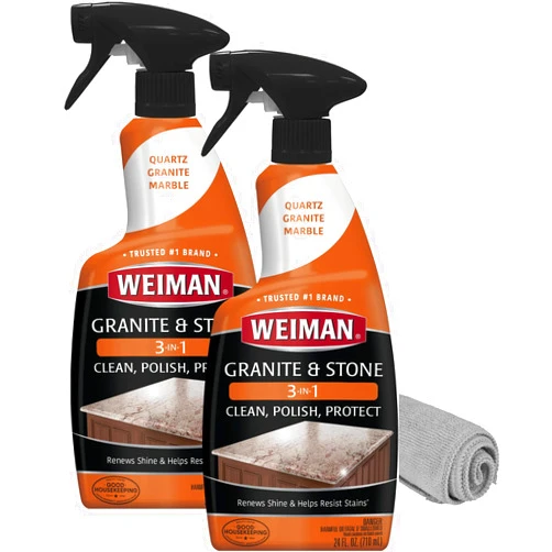 Weiman Granite Cleaner Polish and Protect 3 in 1-2 Pack - Streak-Free, pH Neutral Formula for Daily Use on Interior & Exterior Natural Stone with Microfiber Towel