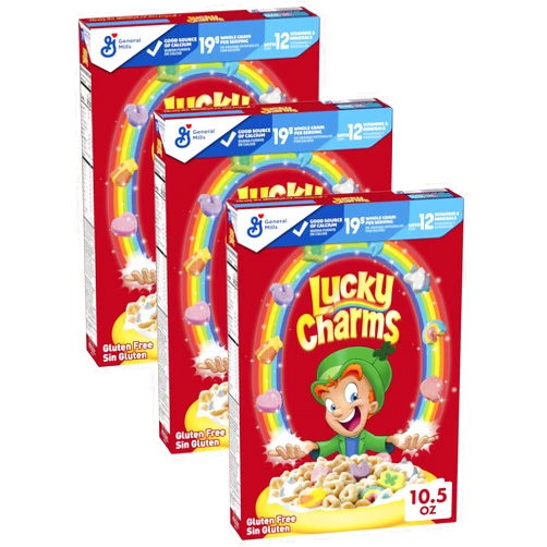 General Mills Lucky Charms Gluten Free Cereal with Marshmallows, Kids Breakfast Cereal with Whole Grain Oats, 10.5 OZ (Pack of 3)