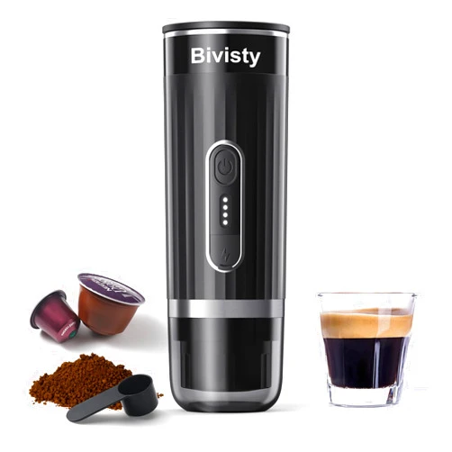 Bivisty Portable Espresso Maker for Travel, Camping Coffee Machine, Electric Self-Heating With USB-C, Ground Coffee Compatible with Nespresso & Dolce Gusto for RV, Outdoor, Office (black)