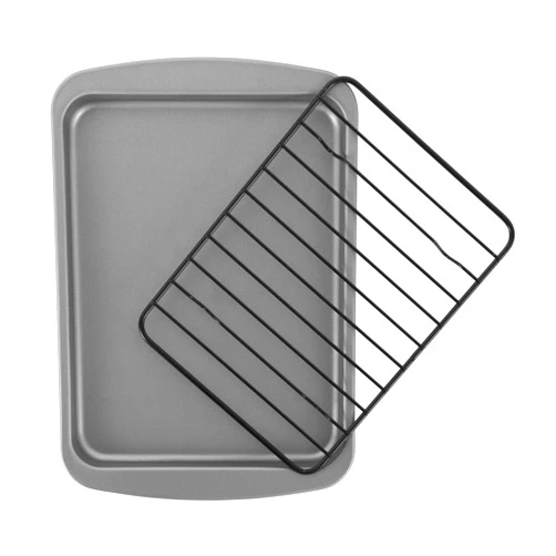 OvenStuff G & S Metal Products Company HG56R OvenStuff Toaster Oven Cookie Baking Pan with Nonstick Cooling Rack, 8.5'' x 6.5'', Gray