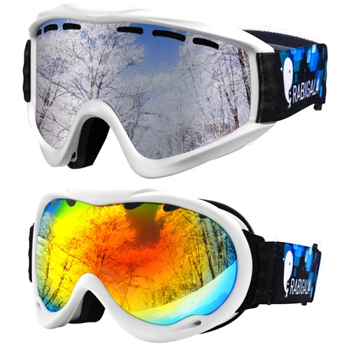 RABIGALA Adult Ski Goggles Bundle with Ski Goggles Spherical Dual Lenses (silver&revo)