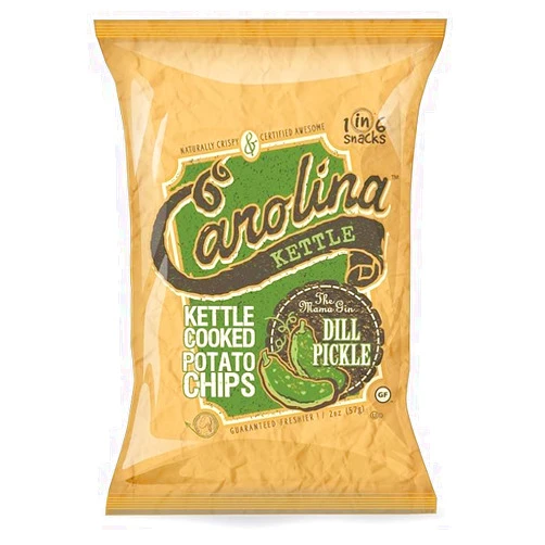 Carolina Kettle Chips | Kettle Cooked Potato Chips | Kosher - Gluten Free Chips Fit For Healthy School Snacks | With Irresistible Crunch and Bold Flavor - Dill Pickle (Case of 20 x 2 oz.)
