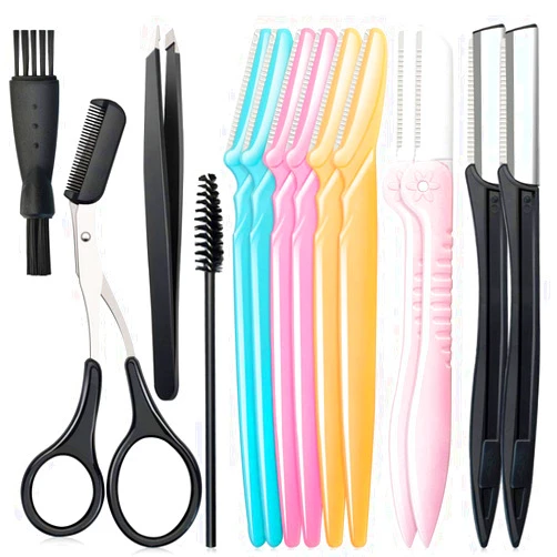 Spaidoon 14 in 1 Eyebrow Razor Kit, Professional Dermaplane Face Razor for Women, Eyebrow Trimmer for Hair & Peach Fuzz Remover, Face Shavers for Women with Tweezers/Scissors/Clipper/Spoolie Brush