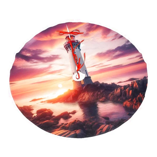 Vortithora Lighthouse-Sunset-Ocean-Sea Plush Christmas Tree Skirt, Soft Flannel Christmas Tree Decoration with Red String Ties, Easy to Install Holiday Ornament for Xmas
