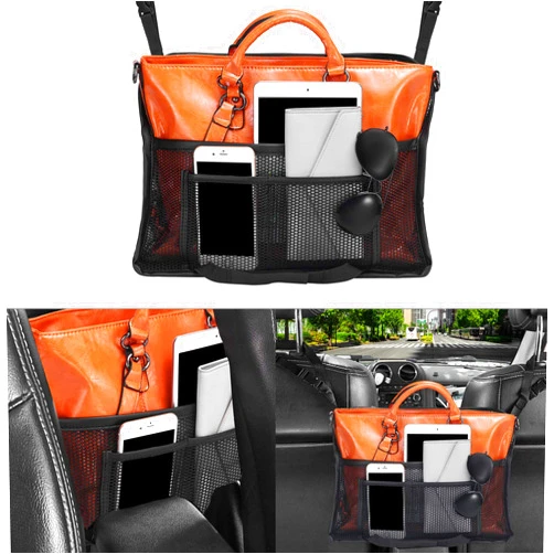‎HQYSW Car Net Pocket Handbag Holder Between Seats,Handbag Holder for Car,Car Seat Back Organizer ,Upgrade Large Capacity Net Bagfor Purse Storage Phone Documents Pocket,Barrier of Back Seat Pet Kids (Large)
