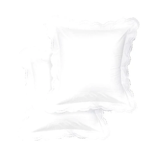 Mélange Home Melange Home Percale Cotton Double Scalloped Embroidered, Euro Sham Cover Pair, White on White