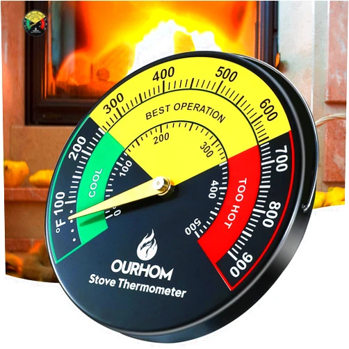 Ourhom Wood Stove Thermometer, 3.55inch Large Size Magnetic Stove Thermometer, Stove Top Thermometer for Wood Burning Stove, Temperature Meter for Fireplace (1)