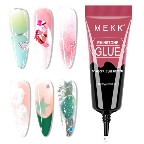 MEKK Rhinestone Glue for Nails,15g Super Strong No Wipe Nail Charm Glue,Crystals,Beads,Charms,Diamonds & Gems,Cure Needed 3D Gel for Nail Art