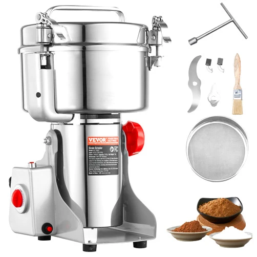 VEVOR 2000g Electric Grain Mill Grinder, High Speed 3400W Commercial Spice Grinders, Stainless Steel Pulverizer Powder Machine, for Dry Grains Spices Cereals Coffee Corn Pepper, Swing Type
