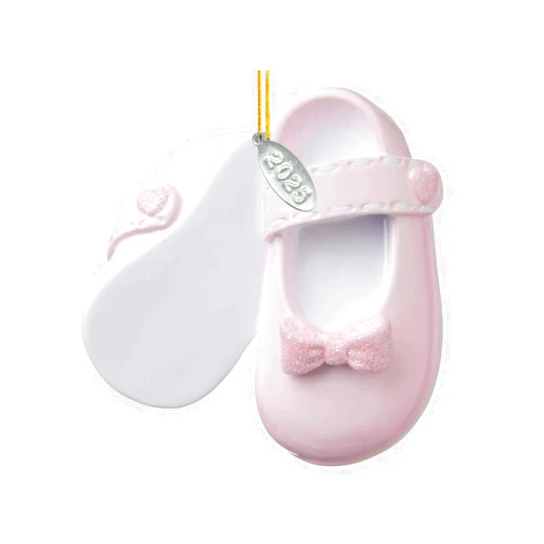 Twisted Anchor Trading Company Baby Girl Shoe Ornament, Pink Baby Girl Booties for Babys First Christmas Ornament 2025 Pink - Can Be Personalized at Home - Comes in a Gift Box