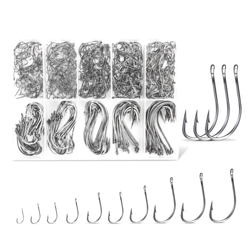 Vnnwueu Carbon Steel Fishing Hooks 500Pcs/90Pcs, Circle Hooks Assortment for Saltwater Freshwater Ice Fishing, Salt Water Fish Hooks for Catfish Trout Bass Octopus Multi Size