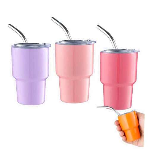 YKX Mini Tumbler Shot Glass with Straw,2023 New Mini Tumbler Shot Glass Set, Mini 2oz Shot Glass Tumbler With Straw & Lid, mini tumbler shot glass For Party,Travel, Camping (3PCS-C)