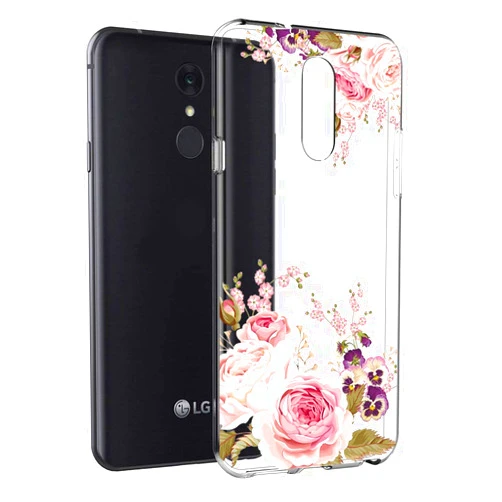 Booceicd Case for LG Q Stylus Case, for LG Stylo 4 Plus Case with Flowers, Shockproof Clear Floral Pattern Soft Flexible TPU Back Slim Protective Case Cover for LG stylo 4 (Rose Flower)