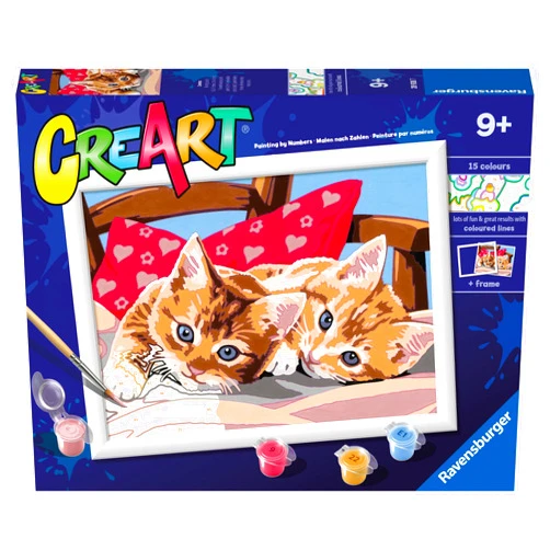 Ravensburger CreArt Two Cuddly Cats Paint by Numbers Kit for Kids - Painting Arts and Crafts for Ages 9 and Up
