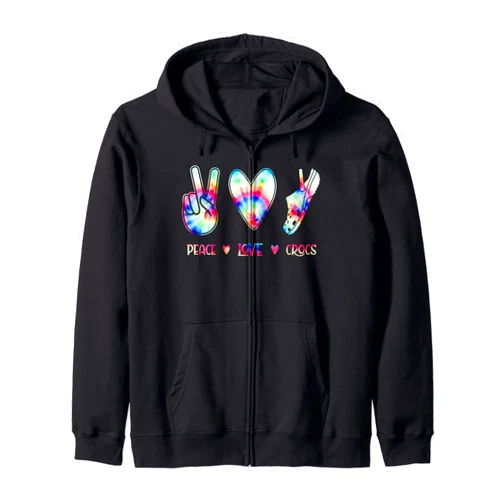Peace Love Crocs Funny Christmas Gift Idea Peace Love Crocs Funny Gift for Family Xmas Pyjama Zip Hoodie