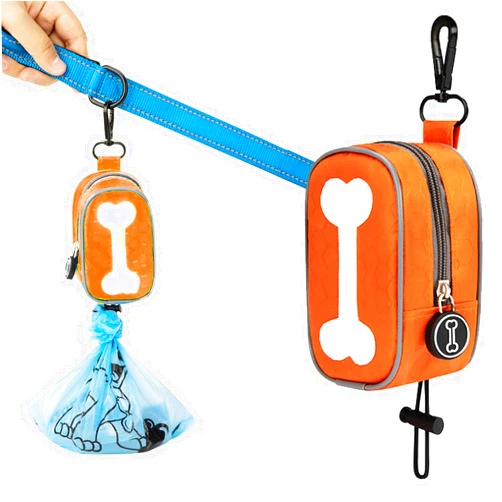 JGocot Dog Poop Bags Dispenser,Dog Poop Bag Holder,Lightweight Fabric, With Leash Clip&Velcro Leash Attachment Dog Waste Bag Dispenser,Dog Waste Bag Carrier with Hand-free Dog Poop Bag Holder-Orange