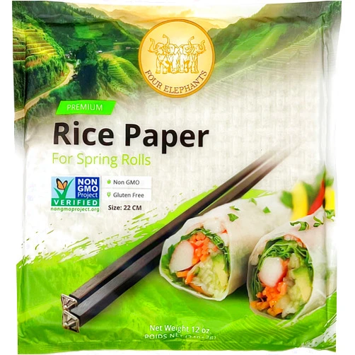 Four Elephants Square Rice Paper 22CM | 1 Pack | Gluten-Free | Non-GMO | Perfect for Spring Rolls | Four Elephants Brand