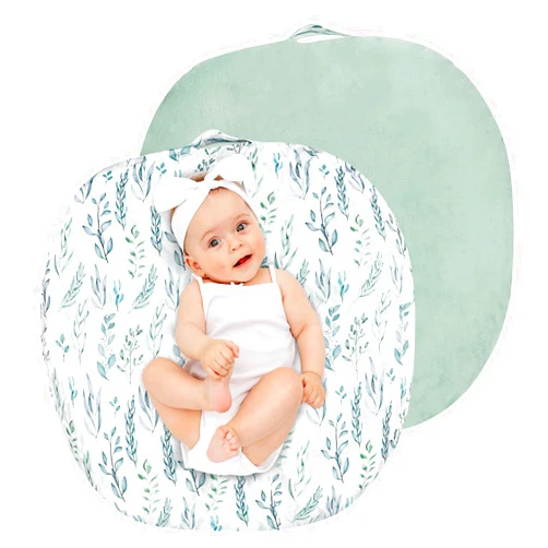 DILIMI Newborn Lounger Cover, Soft Comfortable Baby Lounger Cover, 1 Pack Reversible Removable Slipover for Infant Lounger Pillow, Green Leaf (Lounger not Included)