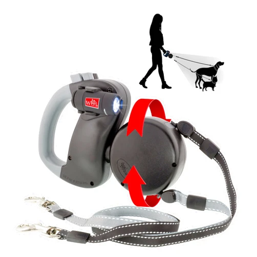 WIGZI - 2025 Edition - 2 Dog Retractable Leash with Light (L.E.D), No Tangle 360 Technology, Independent Braking Each Dog up to 50lbs Each Dog with 10 ft Reflective Leads for Safety