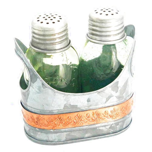 Autumn Alley Rustic Farmhouse Salt and Pepper Shaker Set - Adorable Galvanized Caddy - Cute Glass Mini Mason Jars for Country Decor