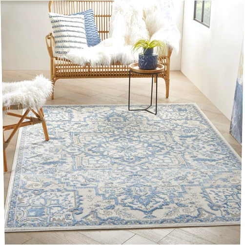 Nourison Elation Floral Ivory Blue 2' x 3' Area Rug, Easy Clean, Non Shedding, Bed Room, Living Room, Dining Room, Kitchen (2x3)