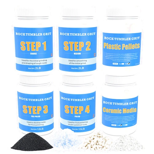 KomeStone Rock Tumbler Grit and Polish Refill Kit - 10 Pounds. Ultimate Value Pack with Ceramic & Plastic Pellets, Polish Up to 70 lbs. of Rocks, 4-Step Tumbling Media Kit, Compatible with All Rock Tumblers