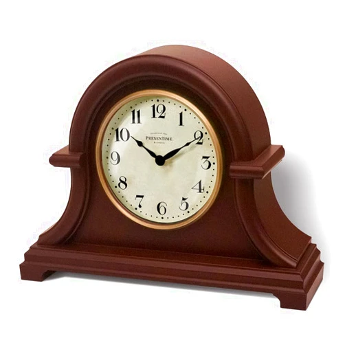 Presentime & Co. Vintage Farmhouse Mantel Clock Series, Napoleon Desk & Shelf Clock, 13 x 10 inch, Domed Lens, Quartz Movement, Walnut Brown Finish (Home Decoration/Tabletop Decoration)