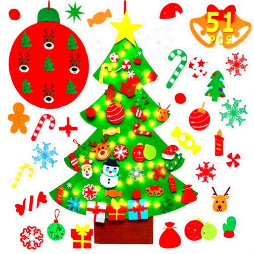 Max Fun DIY Felt Christmas Tree Set Plus Tic-Tac-Toe Games for Kids Toddlers Wall Hanging Decorations Felt Craft Kits for Xmas Party Favors