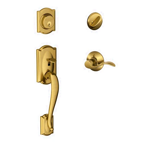 SCHLAGE Camelot Single Cylinder Handleset and Left Hand Accent Lever, Antique Brass (F60 CAM 609 Acc LH)