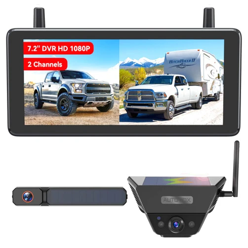 AUTO-VOX 2 Solar Wireless Backup Camera System: 7.2” 1080P HD Monitor, 3-Min Quick Installation for Wider Rear & Trailer View, IP69K Waterproof Back Up Camera for Truck, RV, Camper, Horse/Boat Trailer