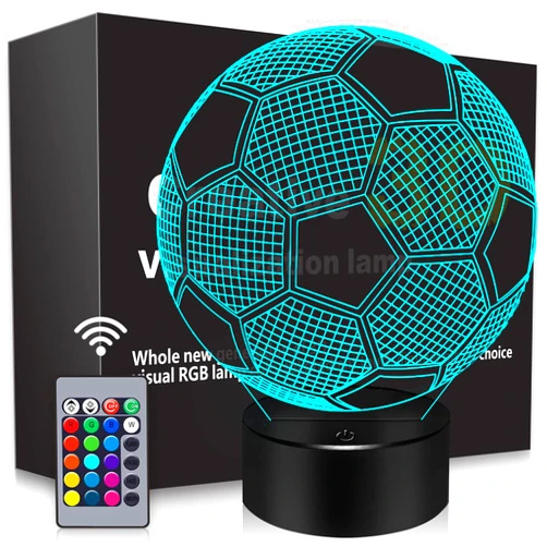 BASSI Soccer Gifts 3D Night Light,16 Colors Changing Touch/Remote Contro, Soccer 3D Illusion Lamp, Birthday Christmas Gifts for Boys Girls, Soccer Stuff Soccer Room Decor