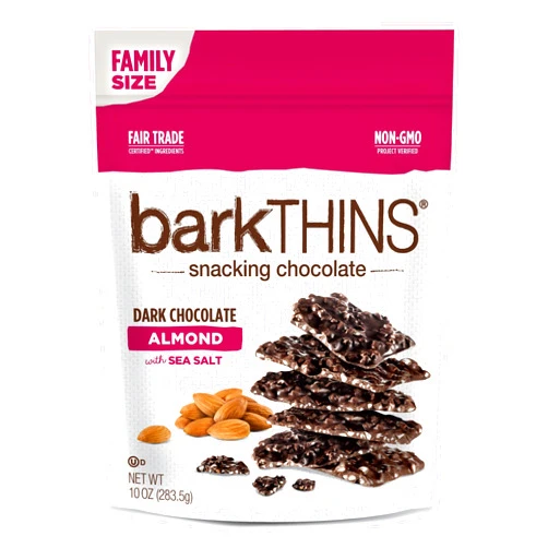 HERSHEY'S barkTHINS Snacking Dark Chocolate, Almond with Sea Salt, 10 Ounce (Pack of 9)