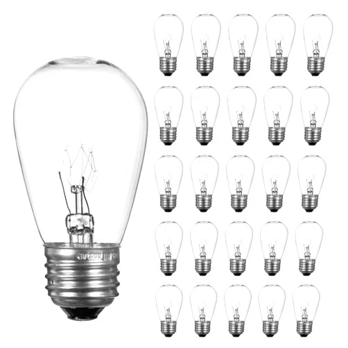 Brightown Pack of 26pcs S14 Light Bulbs for String Lights -11 Watt E26 Medium Candelabra Screw Base S14 Warm Replacement Clear Glass Bulbs for Commercial Grade Outdoor Patio Garden Vintage String Lights