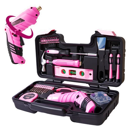 NIKI MOTORSPORTS Pink Tool Set for Women,40-Pc Drill Set with Tool Box,Complete Home DIY Kit for Beginners, Crafting & Quick Fixes