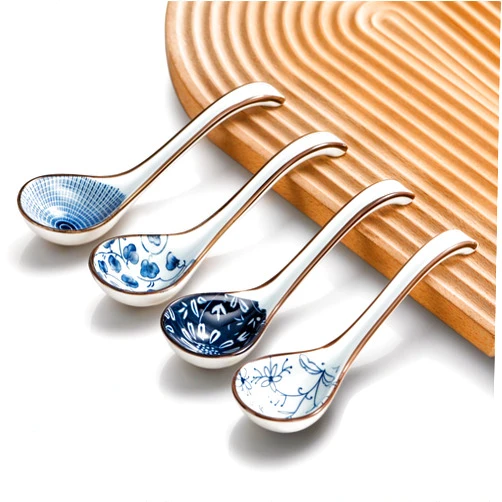 KHOI NGUYEN Soup Spoons Asian Soup Spoon ceramic Pho Spoons Chinese Soup spoons dumpling Japanese Soup Spoons Vietnamese Gifts set Asian Spoons Soup Ramen Korean Thai Wonton Kitchen Utensils Set of 4