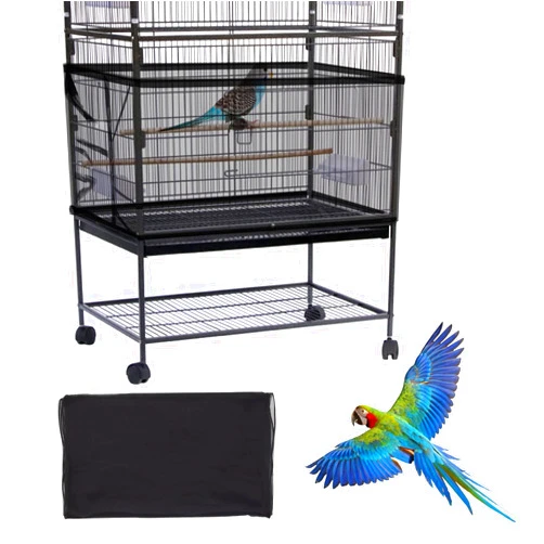 Daoeny Large Bird Cage Cover, Bird Cage Seed Catcher, Adjustable Soft Airy Nylon Mesh Net, Birdcage Cover Skirt Seed Guard for Parrot Parakeet Macaw African Round Square Cages (Black)