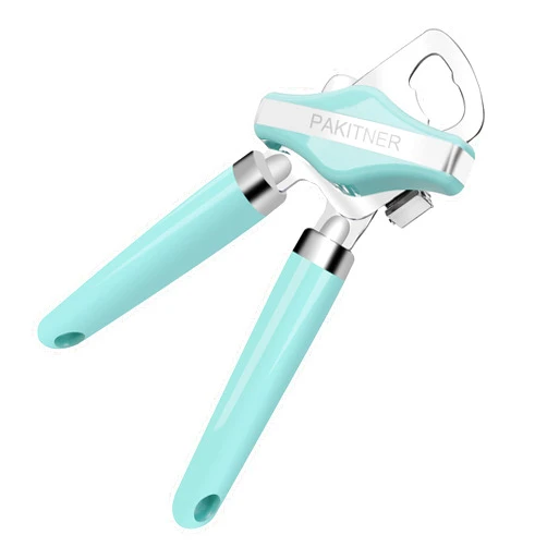 PAKITNER Can Opener Manual, Safe Cut Heavy Duty Hand Can Opener with Magnetic Lifter, Stainless Steel with Sharp Blade Smooth Edge Can opener, Easy Big Turn Knob, with Bottle Opener, Aqua Sky