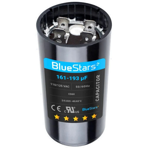 BlueStars Upgraded Version 161-193 uf/MFD 125 VAC ±20% 50/60 Hz CD60 Round Motor Well Pump Start Capacitor Replacement Part - Exact Fit for Air-Conditioners, Heat Pumps - Lifetime Up to 30.000 Hours